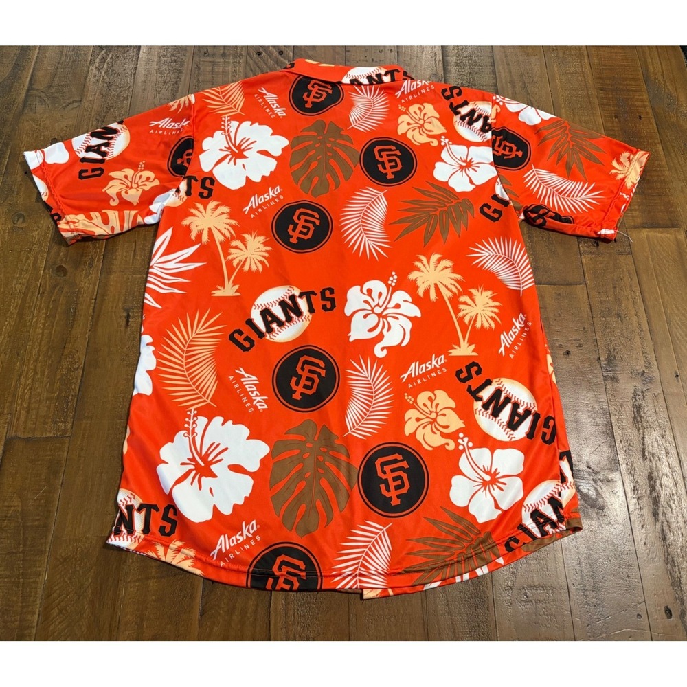 San Francisco Giants MLB Aloha Shirt Orange Tropical Floral Button Up Mens M - Picture 3 of 7